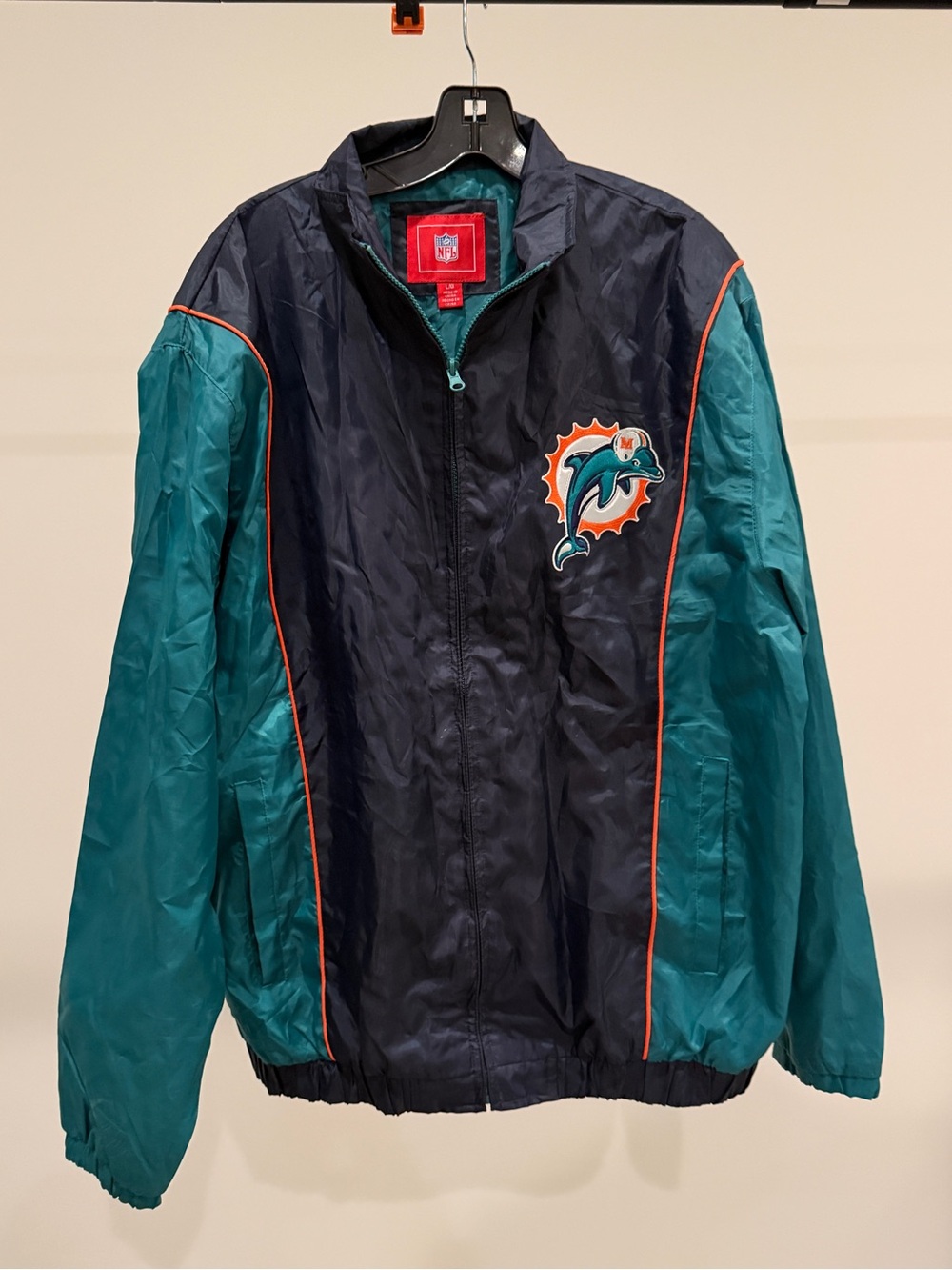 NFL Miami Dolphins Windbreaker Jacket - Teal, Navy & Orange Trim - Picture 2 of 9